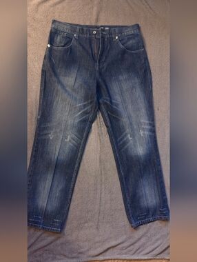 Rocawear Men's Straight Leg Baggy Jeans in Dark Blue Size 42W 34L